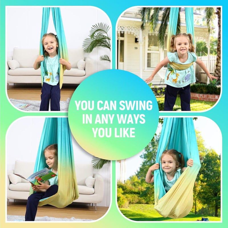SUCHDECO Sensory Swing, Indoor & Outdoor Sensory Swing for Kids & Adults, Double Layer Therapy Cuddle Swing for Kid with Autism, Holds up to 300lbs, Blue - Image 4